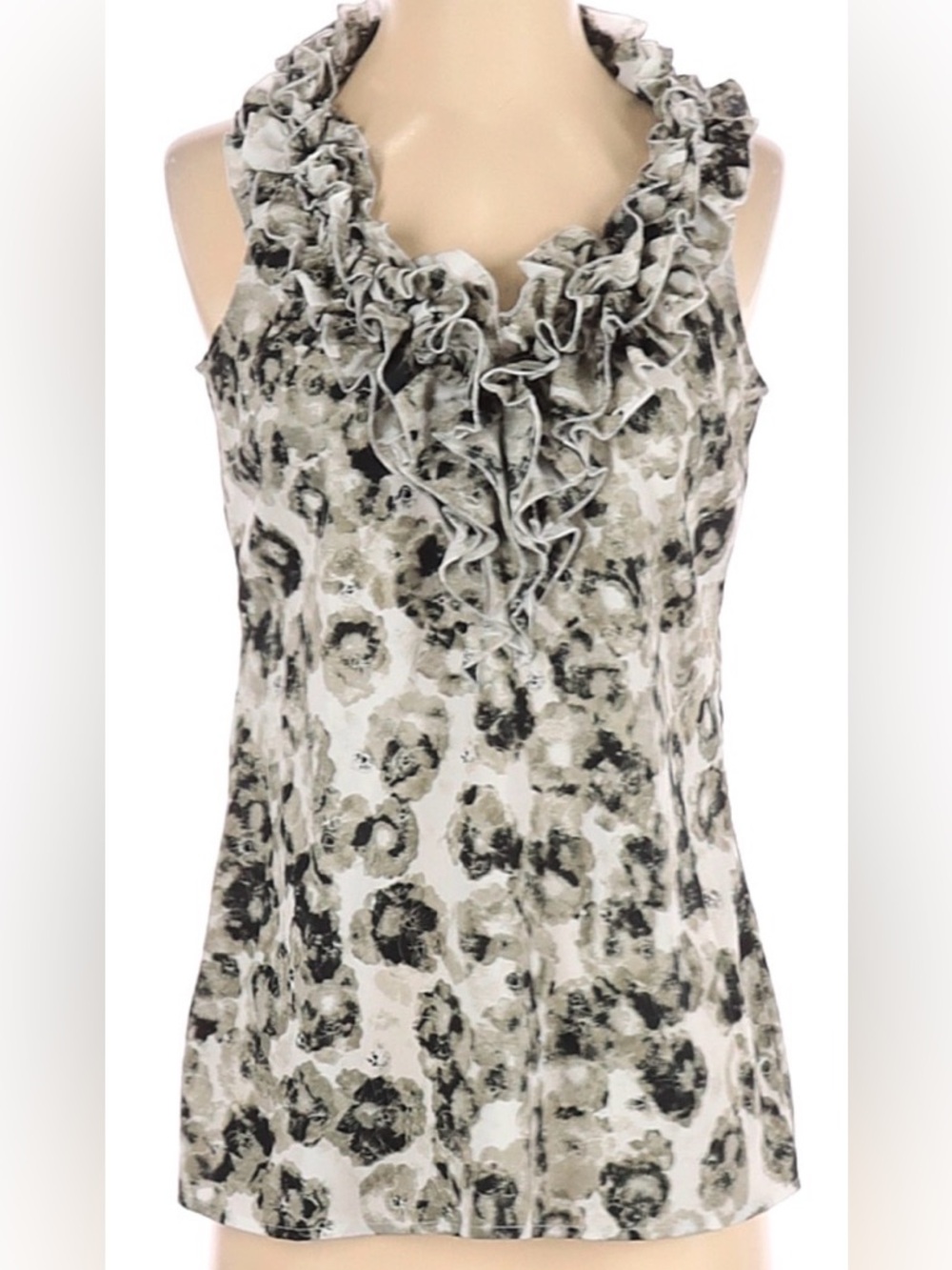 New York & Co ~ Women’s Sleeveless Blouse~Black, Gray & White Print~Size S